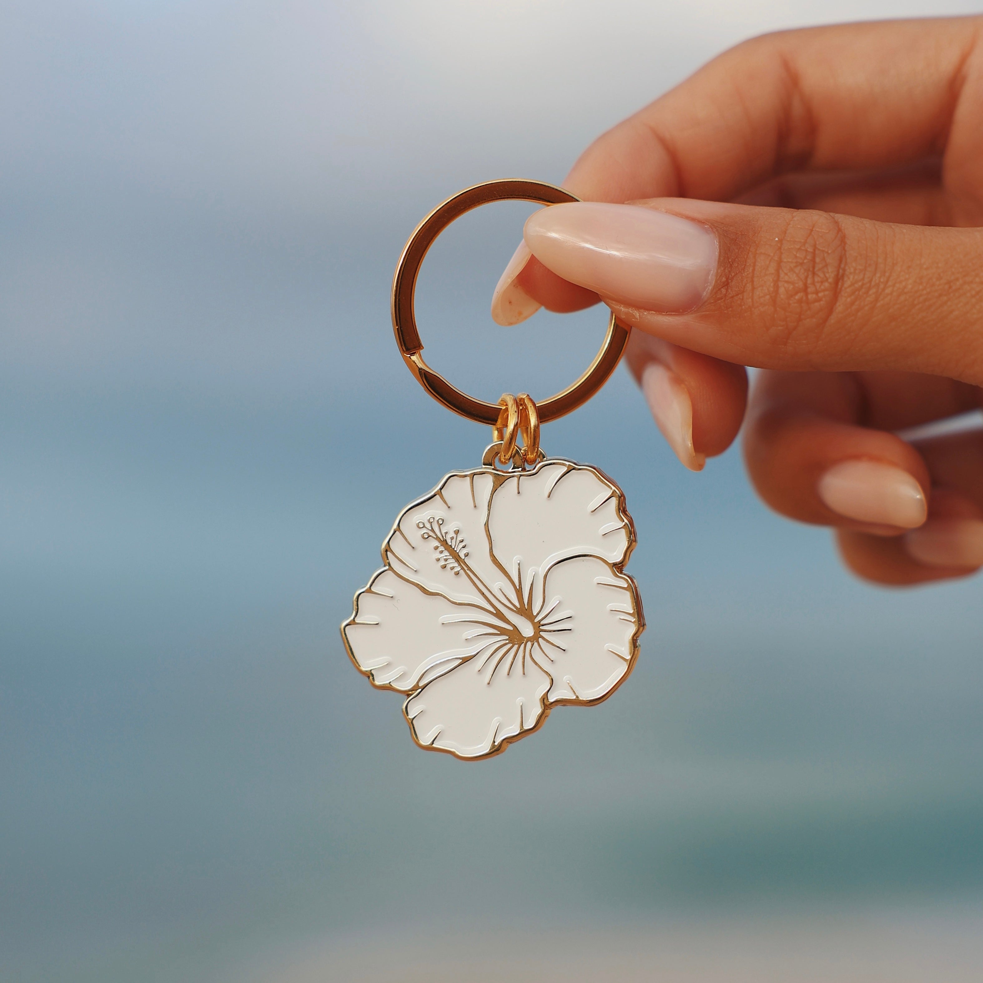 Resourceful - White Hibiscus Keychain